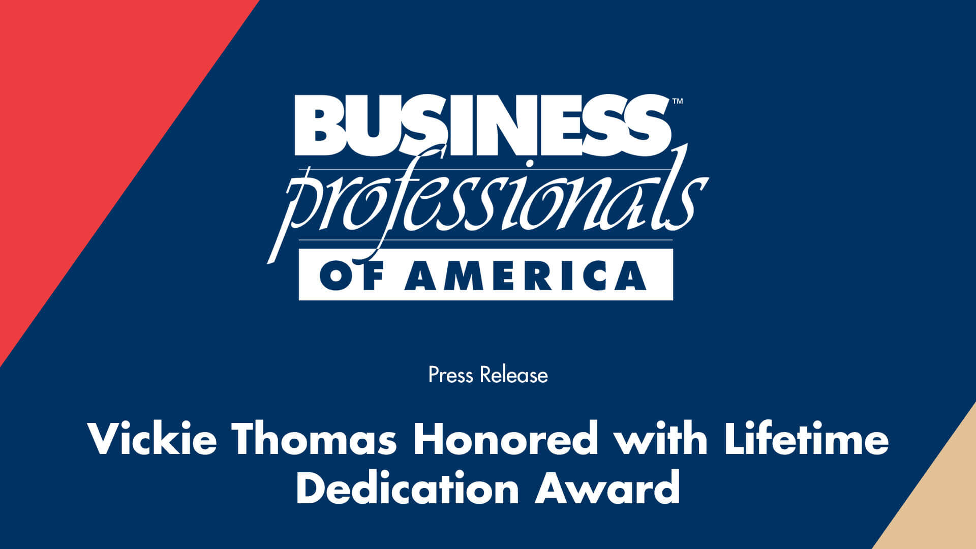 Vickie Thomas Honored with Lifetime Dedication Award from Business